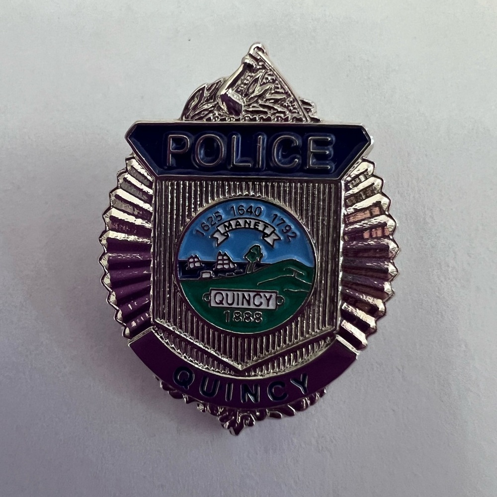 Quincy tie tac Silver and Blue Police Badge